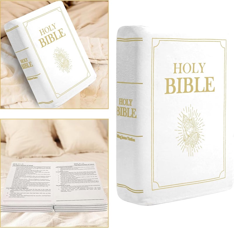 VKMON Bible Pillow Book Plush That Opens, for Teens Adults Christian Gifts, Cozy Faith Bible Pillow (White) - Image 1